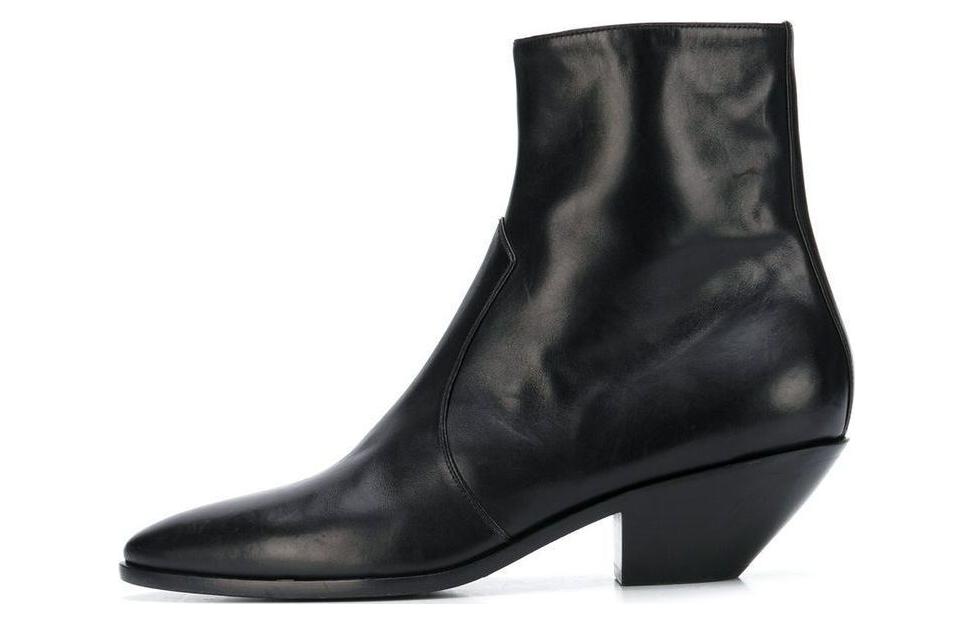 Buy (W) 圣罗兰拉链圆头皮革短靴「黑色」 6305401YL001000