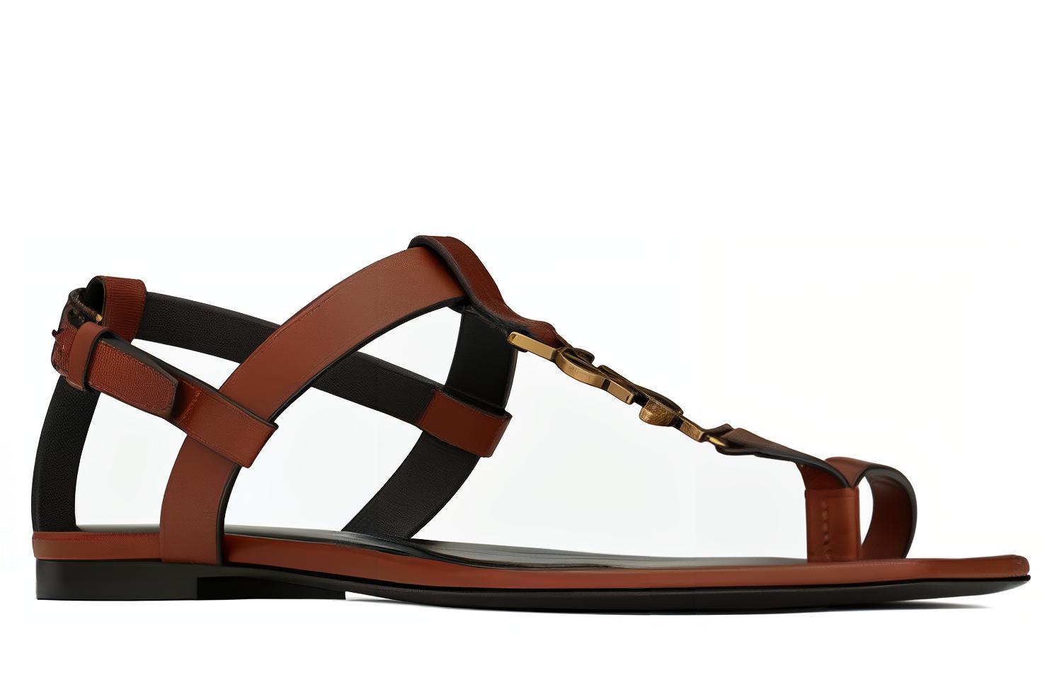 Order (Women) Saint Laurent Leather Sandal 'Brown' 66452018TTT7660