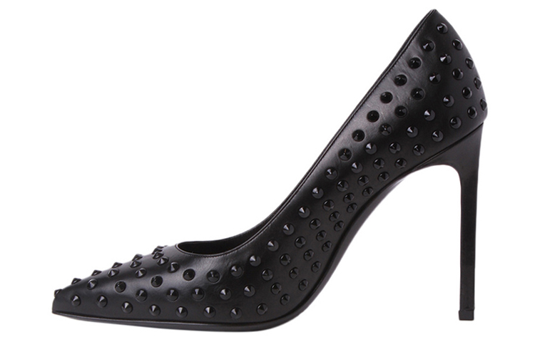 (Women) Saint Laurent Leather Studded Pointed Toe Stiletto 'Black' 375399CYU001000