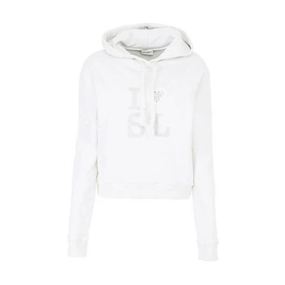 (Women) SAINT LAURENT Logo Drawstring Hoodie White. 515008YB2RZ9007