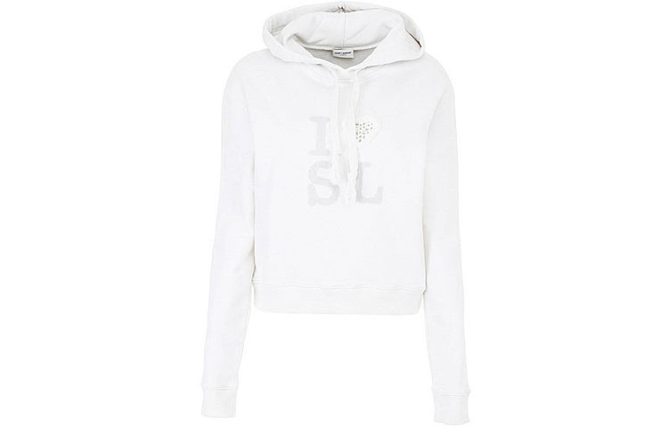 Order (Women) SAINT LAURENT Logo Drawstring Hoodie White. 515008YB2RZ9007