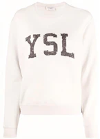 (Women) Saint Laurent Logo Print Crewneck Sweatshirt Light Oatmeal Color 666987Y36IP9766 (Women) Saint Laurent Logo Print Crewneck Sweatshirt Light Oatmeal Color 666987Y36IP9766