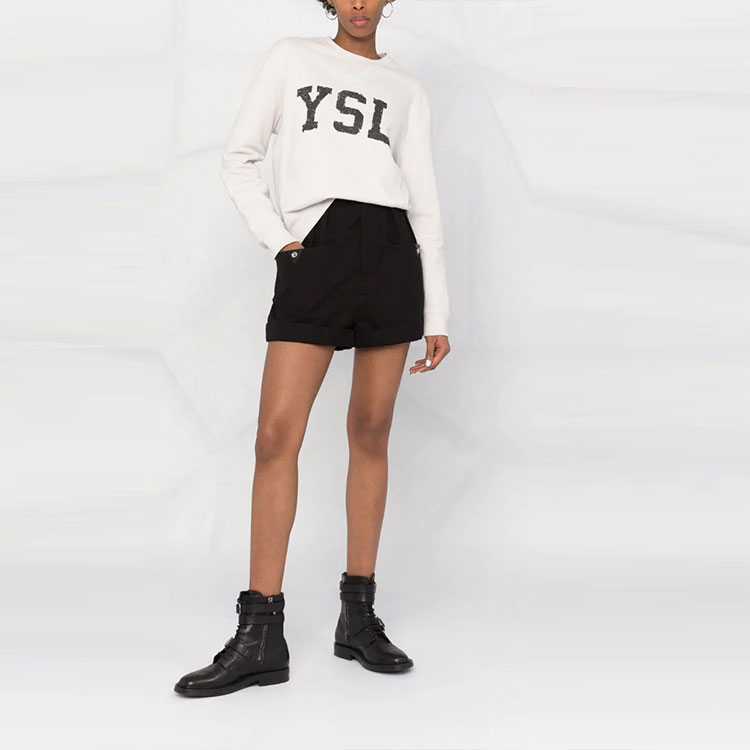 Lookbook (W) 聖羅蘭Logo印花圓領長袖衫 淡燕麥色 666987Y36IP9766