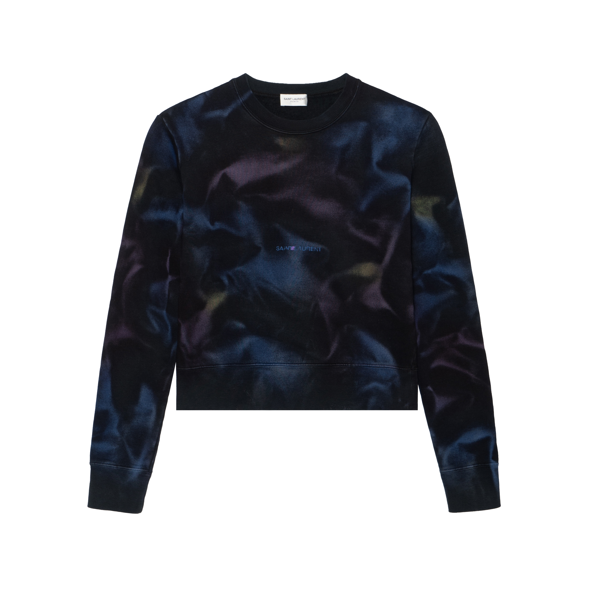 (Women) SAINT LAURENT Logo Print Wave Pattern Crewneck Sweatshirt Women Black 652507Y36CZ1134