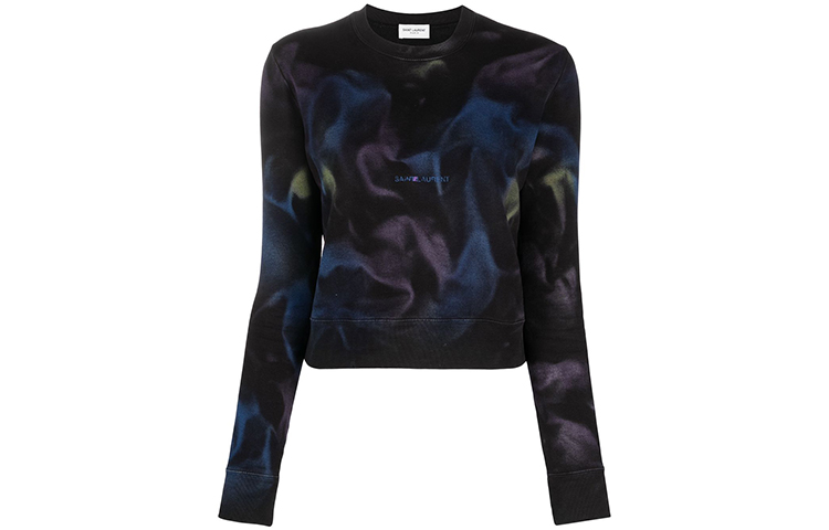 Order (W) SAINT LAURENT Logo印花波浪紋圓領長袖女款黑色上衣 652507Y36CZ1134