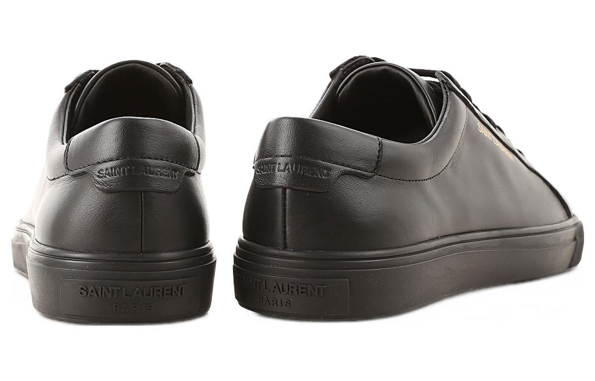 Shop SAINT LAURENT聖羅蘭 皮革 圓頭繫帶 低筒 板鞋 女款 黑色