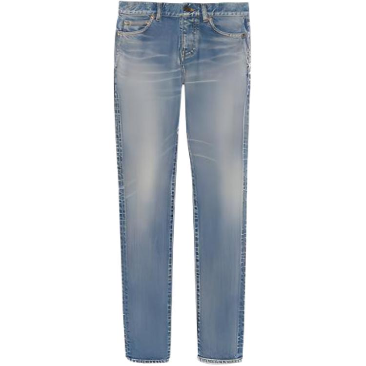 (Women) SAINT LAURENT Low-Waist Zipper Denim Jeans - Blue. 614447YA5074781