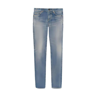 (Women) SAINT LAURENT Low-Waist Zipper Denim Jeans - Blue. 614447YA5074781
