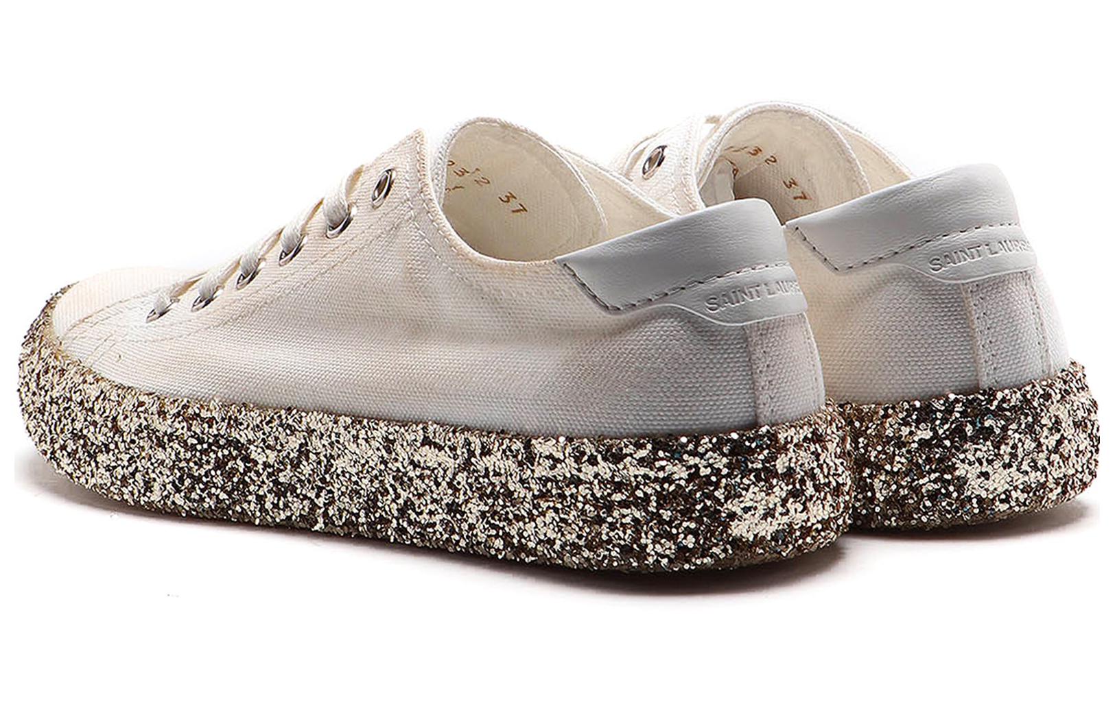 Shop SAINT LAURENT聖羅蘭 棉質 圓頭繫帶 低筒 帆布鞋 女款 白色