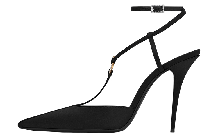 (Women) Saint Laurent Luna Satin Pointed-Toe Black 'Crystal Embellished Stiletto' 7334421UUKK1000