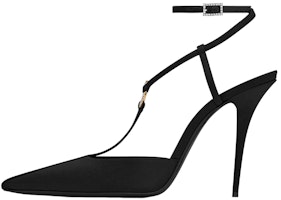 (Women) Saint Laurent Luna Satin Pointed-Toe Black 'Crystal Embellished Stiletto' 7334421UUKK1000 (Women) Saint Laurent Luna Satin Pointed-Toe Black 'Crystal Embellished Stiletto' 7334421UUKK1000