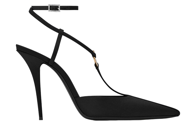 (W) Saint Laurent Luna Satin Pointed-Toe Black 'Crystal Embellished Stiletto' 圖 2