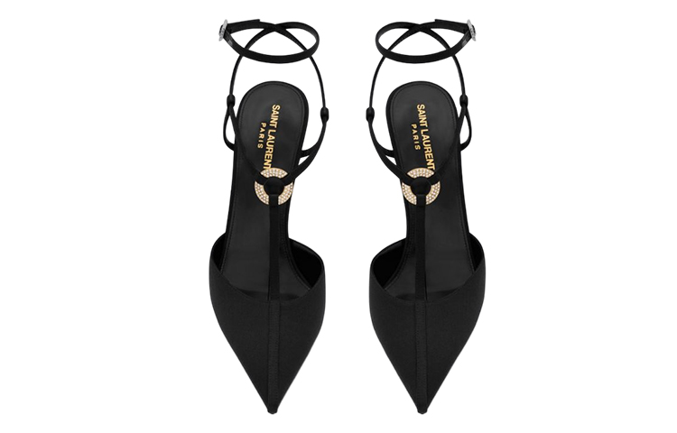 (W) Saint Laurent Luna Satin Pointed-Toe Black 'Crystal Embellished Stiletto' 圖 4