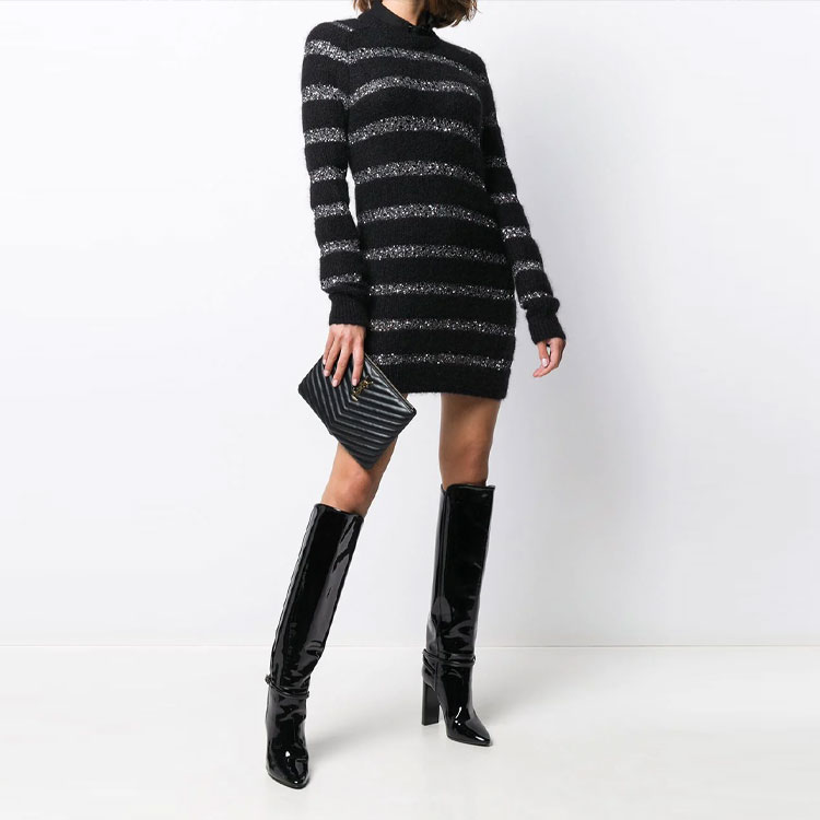 Lookbook (Women) SAINT LAURENT Metallic Striped Knit Long-Sleeve Dress 637737YAVD21081