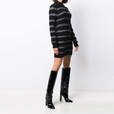 (Women) SAINT LAURENT Metallic Striped Knit Long-Sleeve Dress 637737YAVD21081 Purchase (Women) SAINT LAURENT Metallic Striped Knit Long-Sleeve Dress 637737YAVD21081