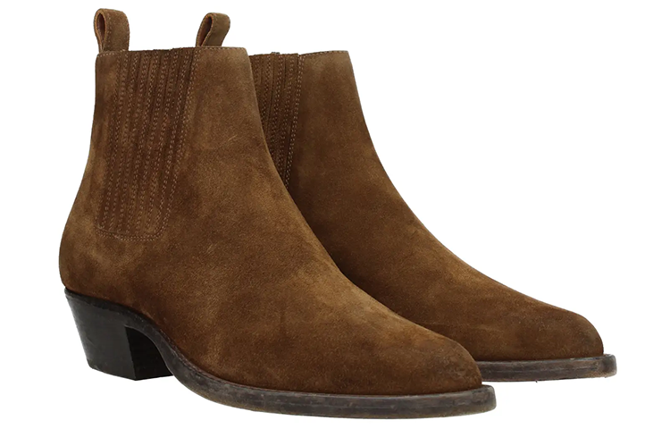 Order (W) Saint Laurent Sepatu Boot Hak Sedang 'Brown Suede' 552699BT3002330