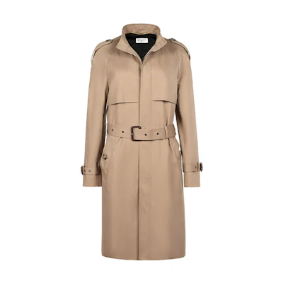 (Women) SAINT LAURENT Mid-Length Cotton Trench Coat Beige 630890Y039W9772