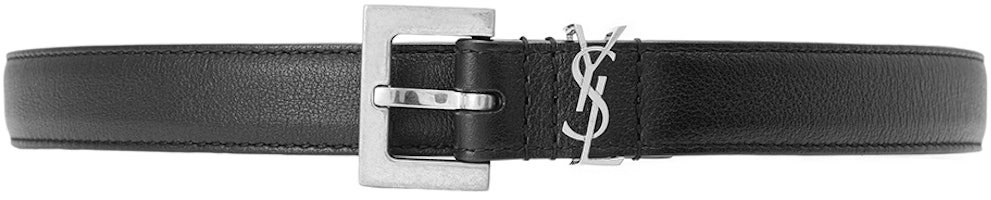 (Women) Saint Laurent Monogram Leather Belt Black Silver Buckle 2cm Wide. 554465BOO0E1000 (Women) Saint Laurent Monogram Leather Belt Black Silver Buckle 2cm Wide. 554465BOO0E1000
