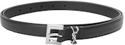 Lookbook (W) 聖羅蘭黑色皮革銀扣標誌腰帶 2公分寬 554465BOO0E1000
