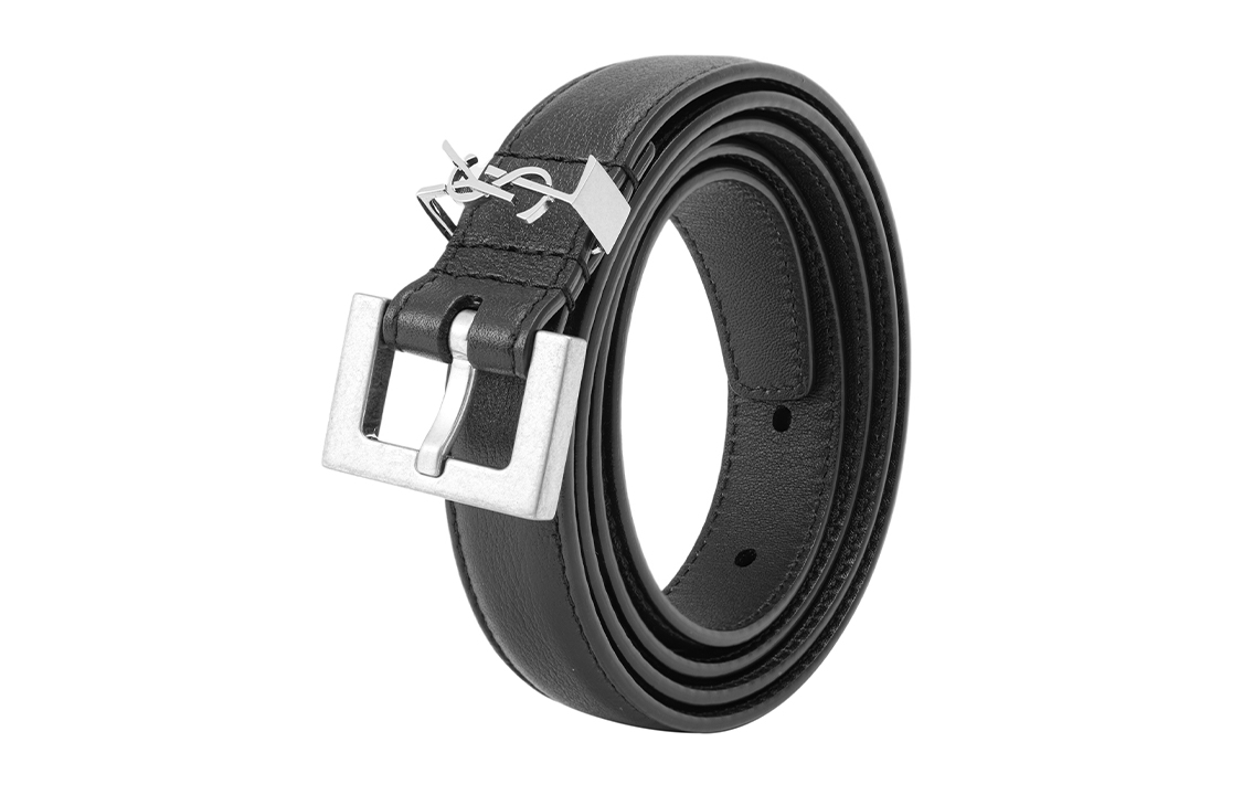 Shop (W) 聖羅蘭黑色皮革銀扣標誌腰帶 2公分寬 554465BOO0E1000