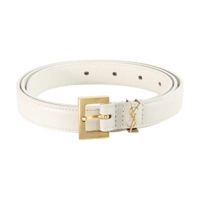 (Women) Saint Laurent Monogram Patent Leather Buckle Belt White 2cm Wide. 554465BOO0W9207