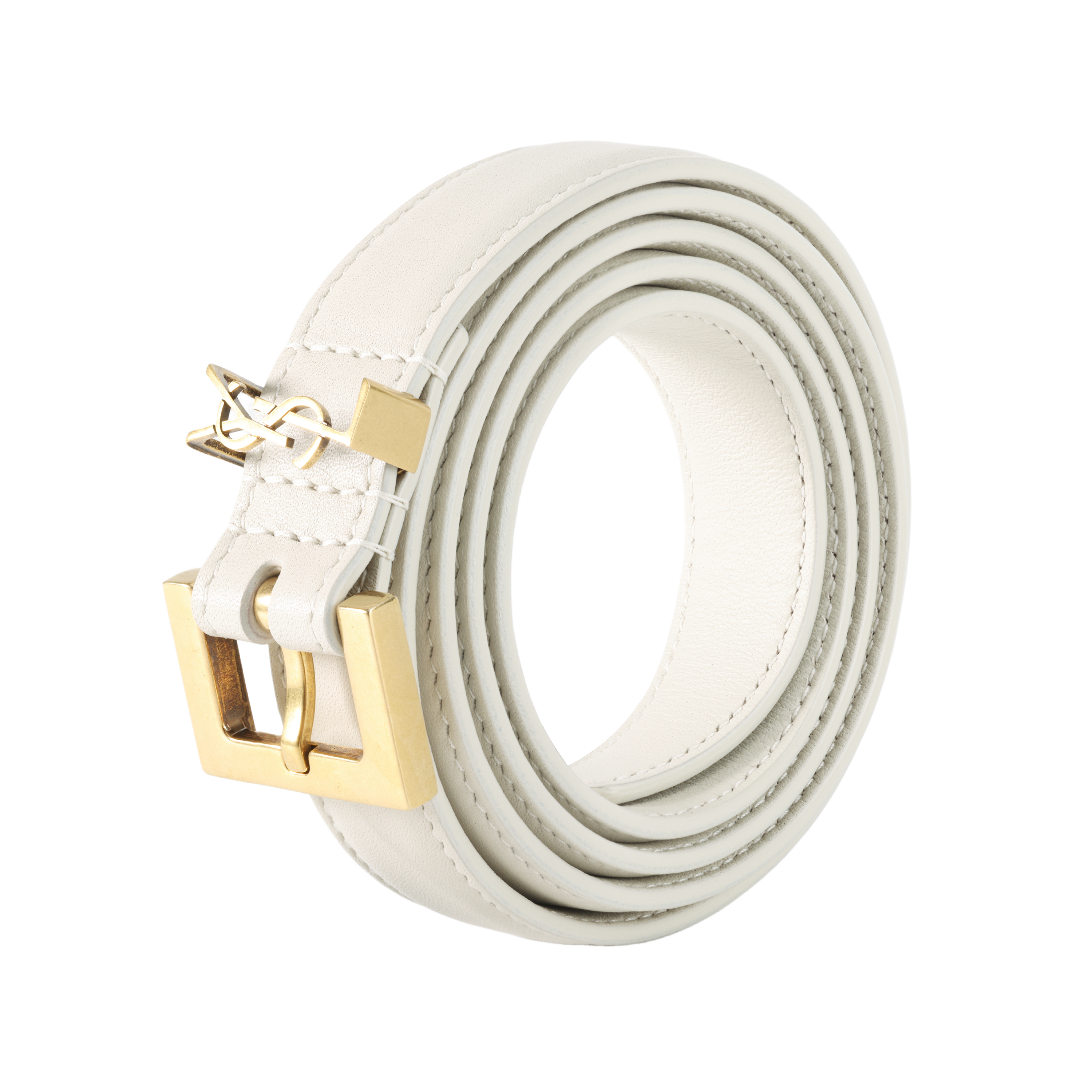 Lookbook (Women) Saint Laurent Monogram Patent Leather Buckle Belt White 2cm Wide. 554465BOO0W9207