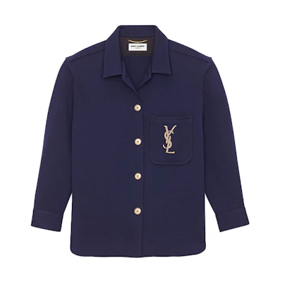 (Women) Saint Laurent Monogram Wool Embroidered Knit Shirt Navy Blue 623611Y7A094140