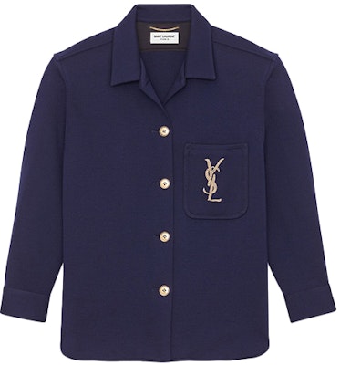 (Women) Saint Laurent Monogram Wool Embroidered Knit Shirt Navy Blue 623611Y7A094140 Order (Women) Saint Laurent Monogram Wool Embroidered Knit Shirt Navy Blue 623611Y7A094140