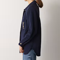 Purchase (Women) Saint Laurent Monogram Wool Embroidered Knit Shirt Navy Blue 623611Y7A094140
