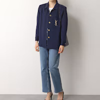 Details for (Women) Saint Laurent Monogram Wool Embroidered Knit Shirt Navy Blue 623611Y7A094140