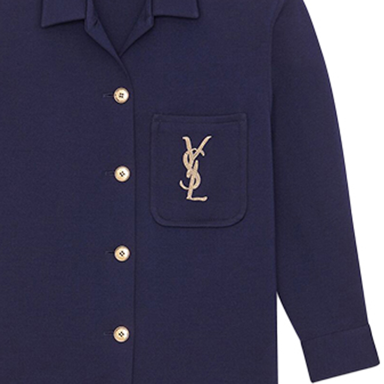 Sizing (W) 聖羅蘭羊毛刺繡字母海軍藍針織上衣 623611Y7A094140