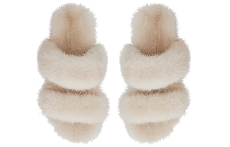 Shop SAINT LAURENT 貂皮漂白輕便拖鞋 女款 米色