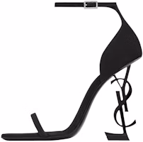 (Women) Saint Laurent Opyum 'Crystal Logo Buckle Black Satin Sandals' 762953AACSM1000 (Women) Saint Laurent Opyum 'Crystal Logo Buckle Black Satin Sandals' 762953AACSM1000