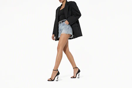 Order SAINT LAURENT Opyum 水晶搭扣 雙緞 一字帶涼鞋 11cm 女款 黑色