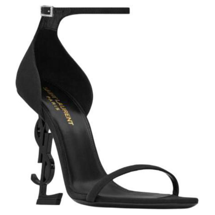 Lookbook (W) Saint Laurent Opyum Sandali Satinati Nero con Logo Cristallo 762953AACSM1000