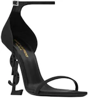 Shop SAINT LAURENT Opyum 水晶搭扣 雙緞 一字帶涼鞋 11cm 女款 黑色