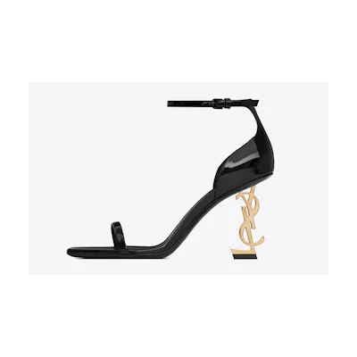 (W) Saint Laurent Opyum 'Gold Heel Patent Leather Sandal'