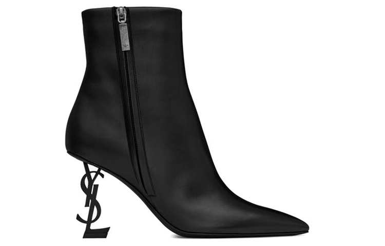 Order (W) 圣罗兰Opyum高跟短靴8.5厘米‘黑色尖头拉链皮靴’ 5637540RRUU1000