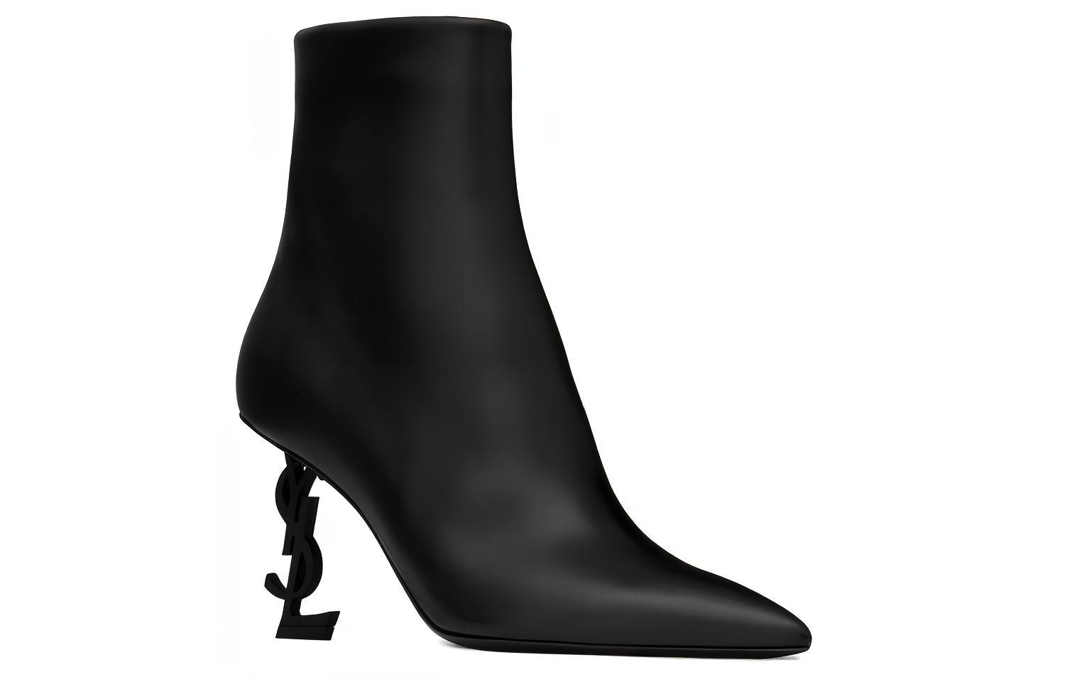 Lookbook (W) 圣罗兰Opyum高跟短靴8.5厘米‘黑色尖头拉链皮靴’ 5637540RRUU1000