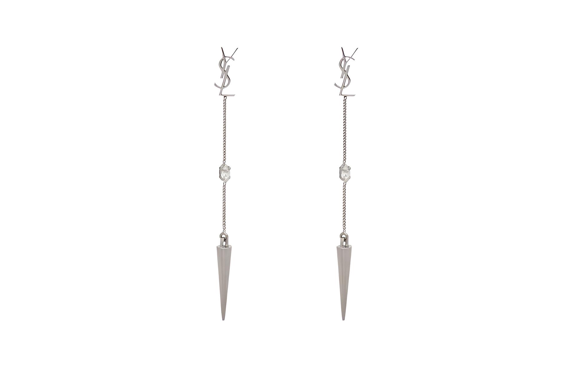 (Women) Saint Laurent Opyum Rhinestone Spiked Earrings Women’s Silver. 710726Y15268162