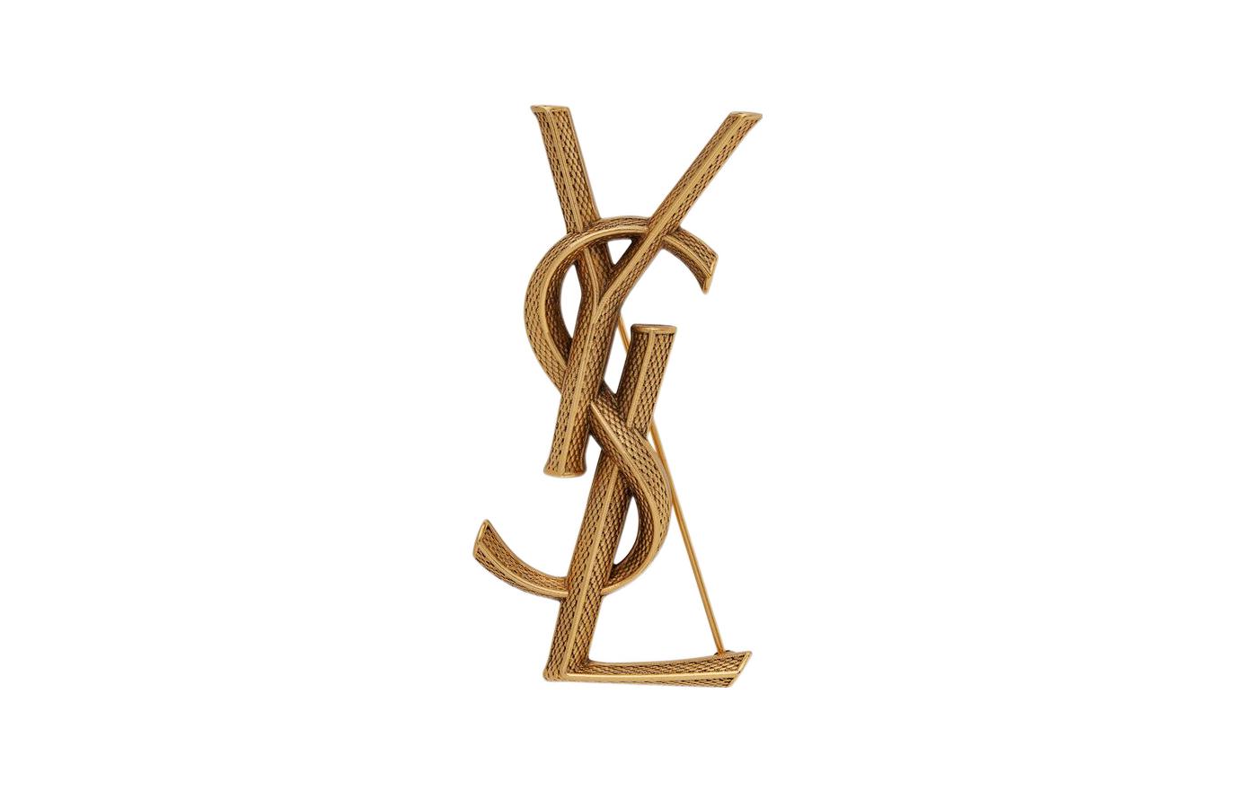 (Women) SAINT LAURENT Opyum Snake Pattern Brass Logo Brooch Gold for Women. 700582Y15008204 圖 2