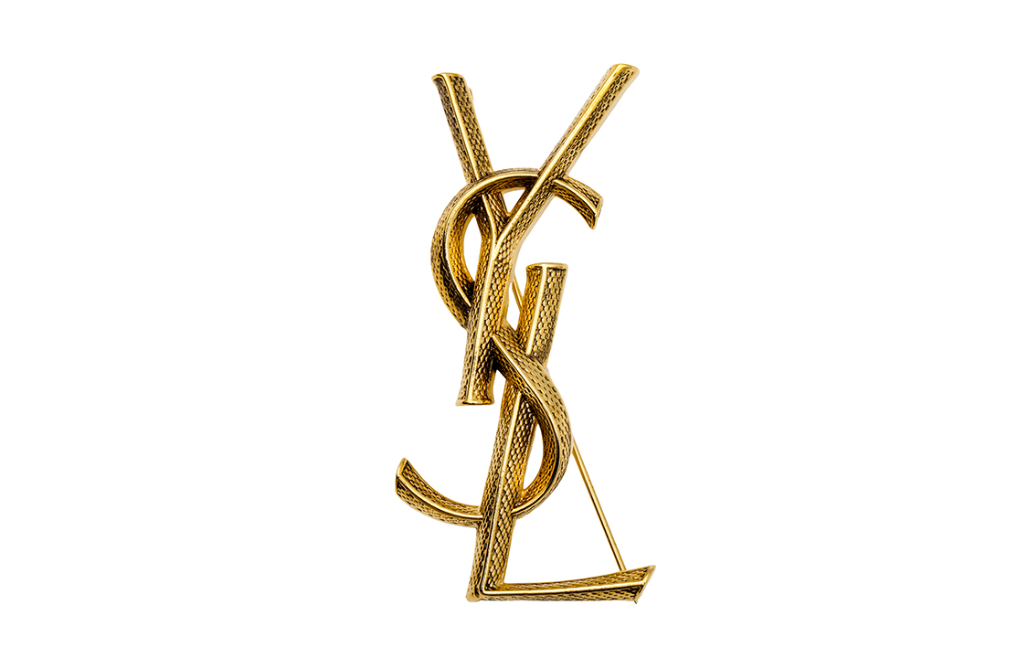 (Women) SAINT LAURENT Opyum Snake Pattern Brass Logo Brooch Gold for Women. 700582Y15008204 圖 5