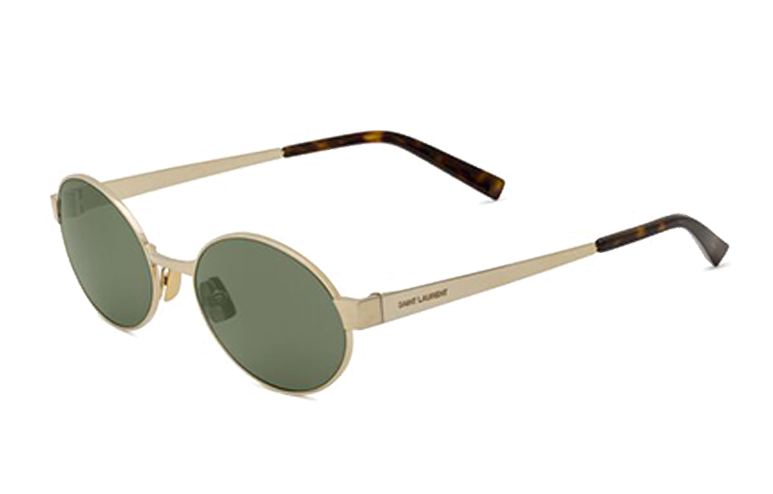 (Women) Saint Laurent Oval Green Sunglasses with Logo Temples for Women. 779851Y99028002
