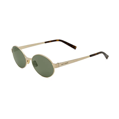 (Women) Saint Laurent Oval Green Sunglasses with Logo Temples for Women. 779851Y99028002