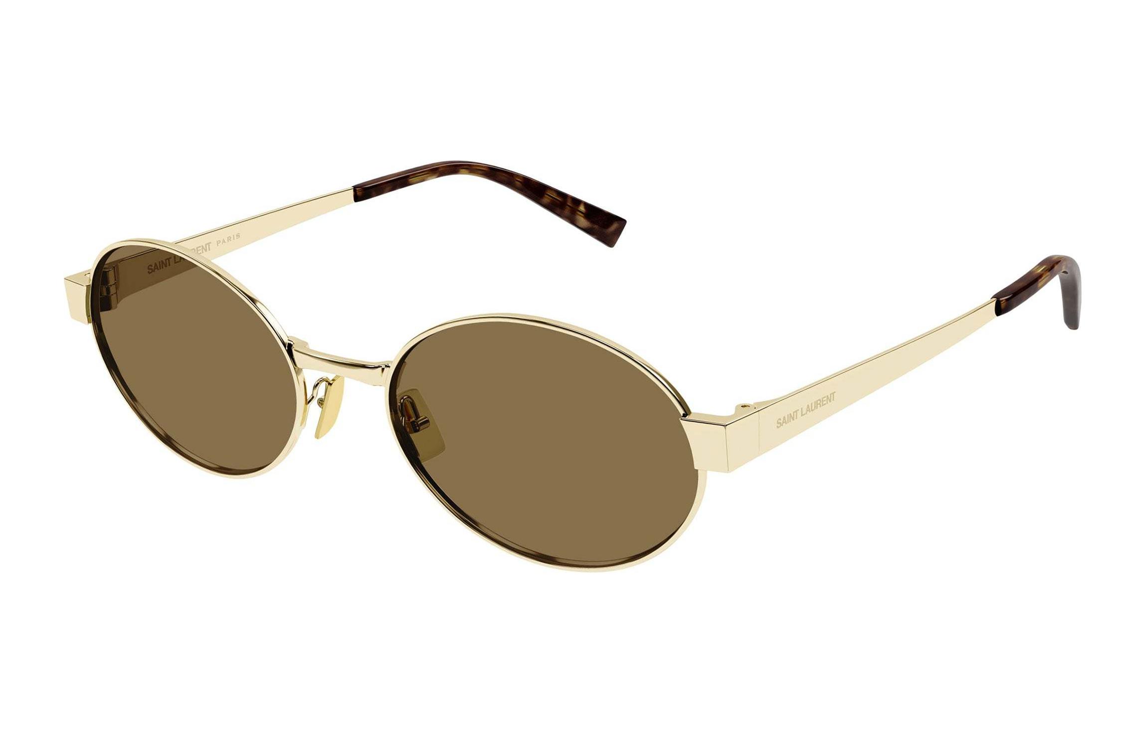 (Women) SAINT LAURENT Oval Logo Sunglasses Gold Women 26225869