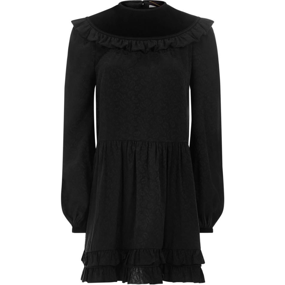 (Women) Saint Laurent Paisley Jacquard Ruffle Long Sleeve Dress Women 661612Y5D161000