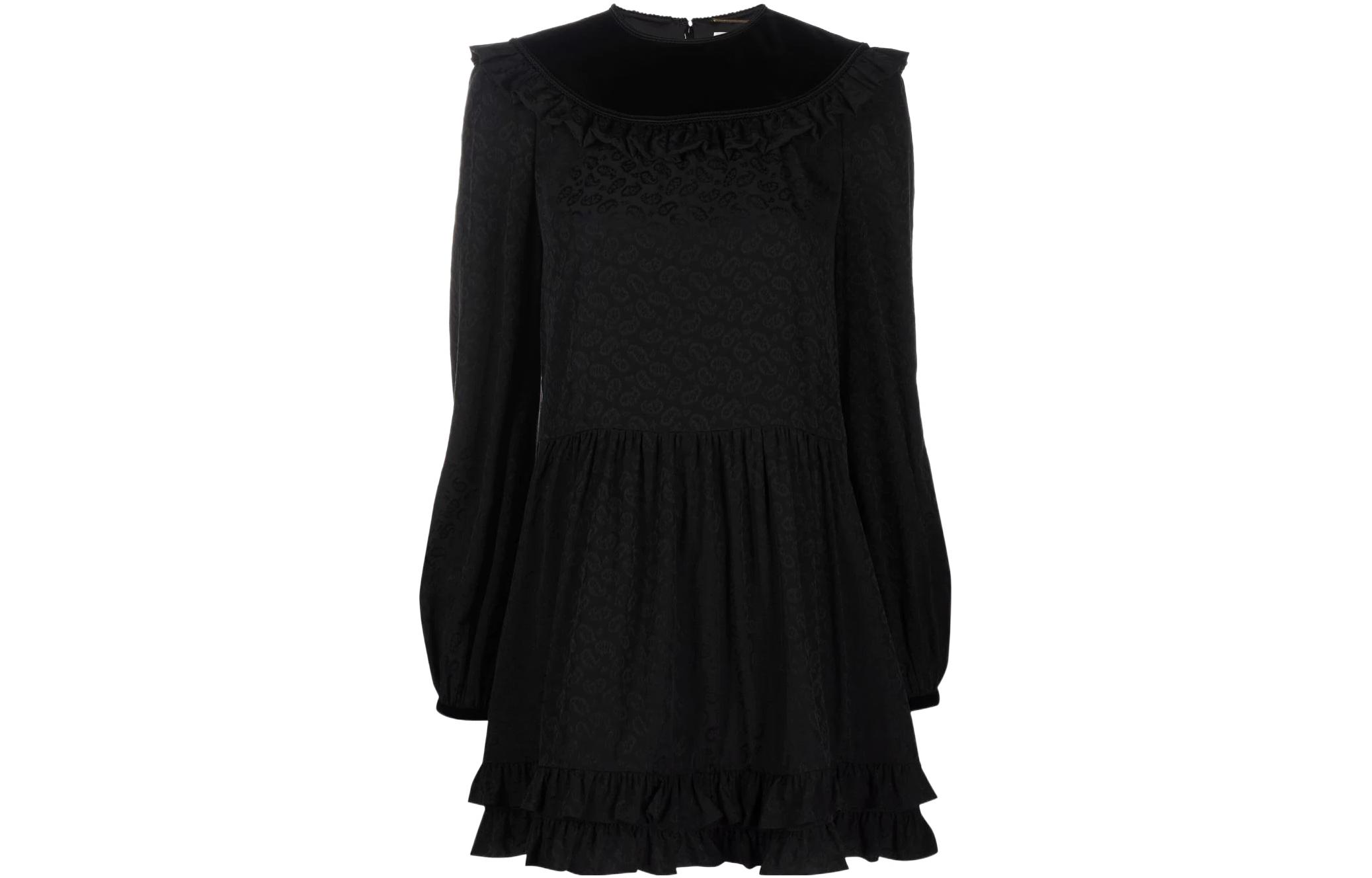 Order (W) Saint Laurent Dress Wanita Lengan Panjang Ruffle Corak Paisley Jacquard 661612Y5D161000