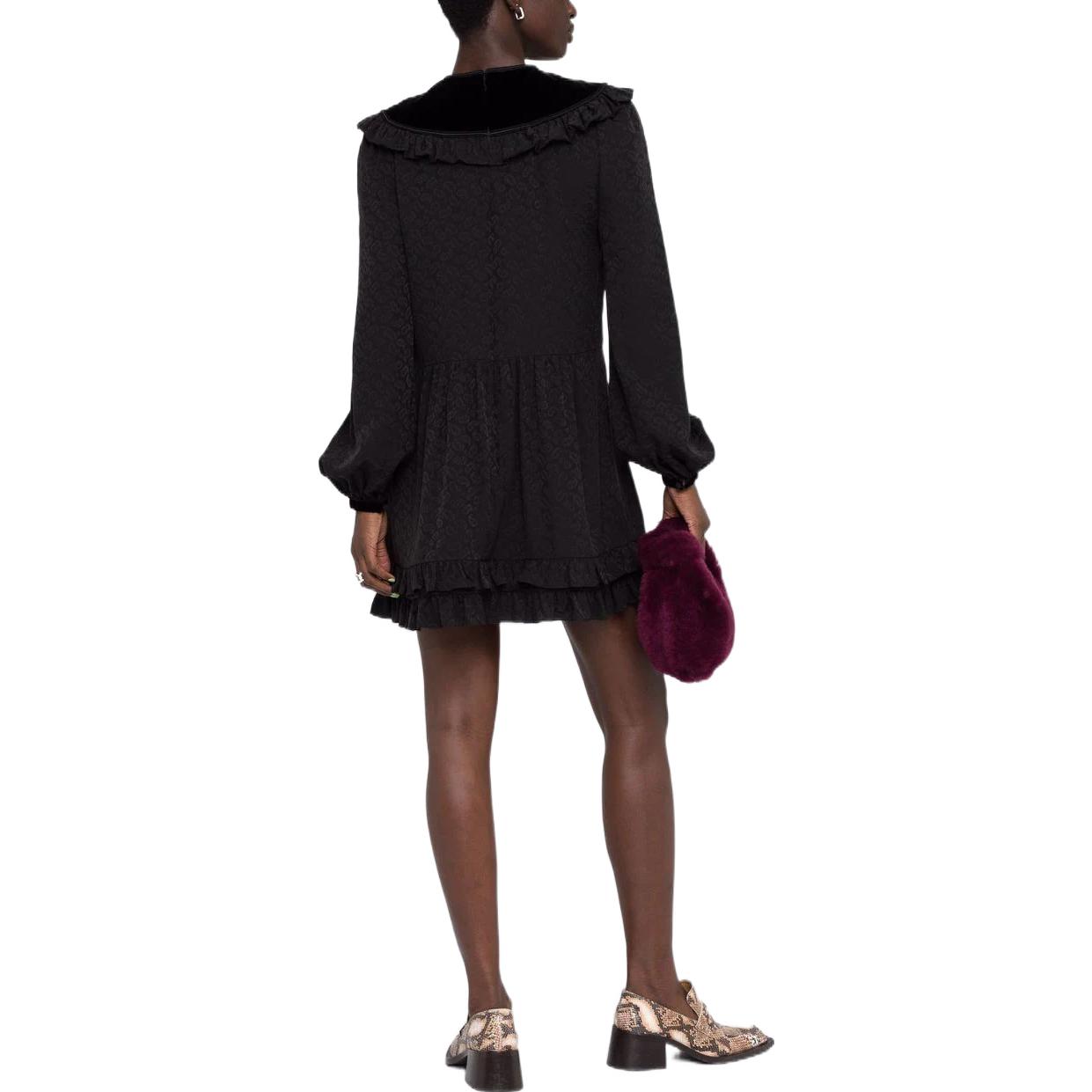 Shop (W) Saint Laurent Dress Wanita Lengan Panjang Ruffle Corak Paisley Jacquard 661612Y5D161000