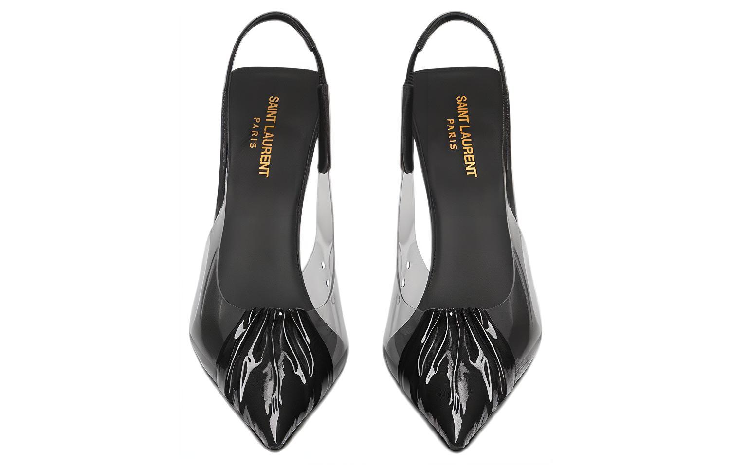 Shop SAINT LAURENT 漆皮露跟淺口高跟鞋 女款 黑色