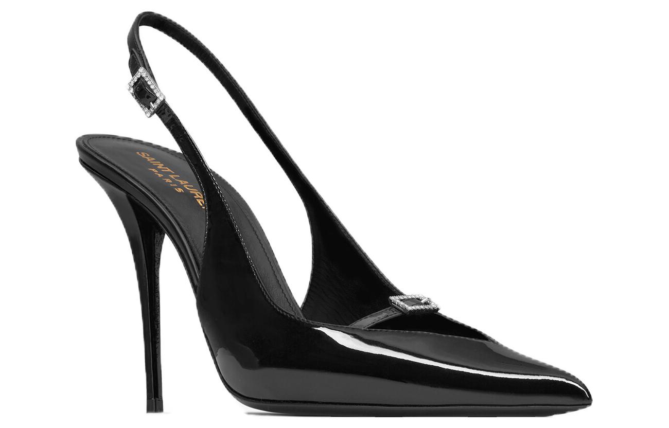 Lookbook (W) Saint Laurent Kulit Leker Tumit Tinggi Hitam Dengan Tali Dan Gesper. 7315241TV001000